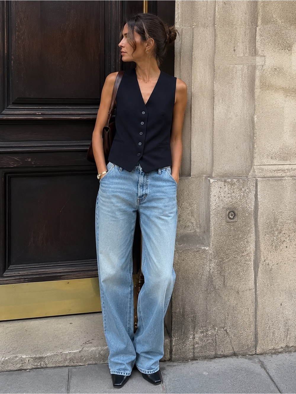Tailored minimalist country road wool vest - navy - women’s 8